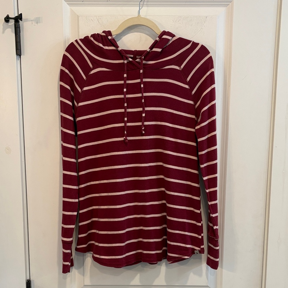 Eddie Bauer Maroon and White Striped Hoodie